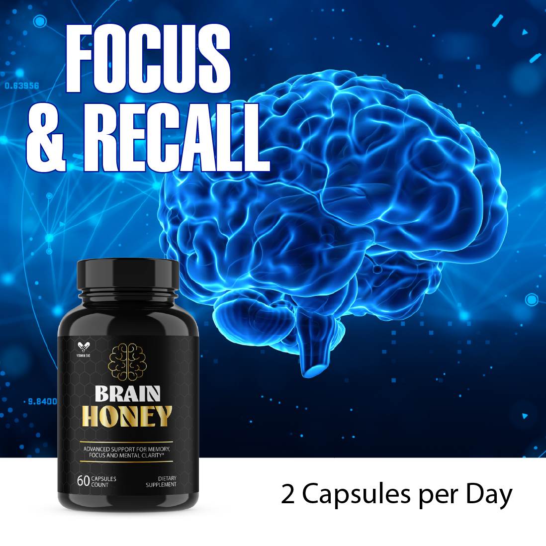 Brain Honey Pills Advanced Memory and Focus Support BrainHoney (60 Capsules)