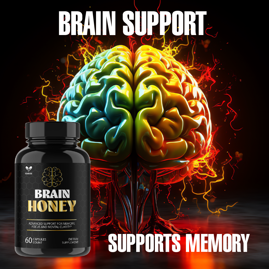 Brain Honey Pills Advanced Memory and Focus Support BrainHoney (60 Capsules)