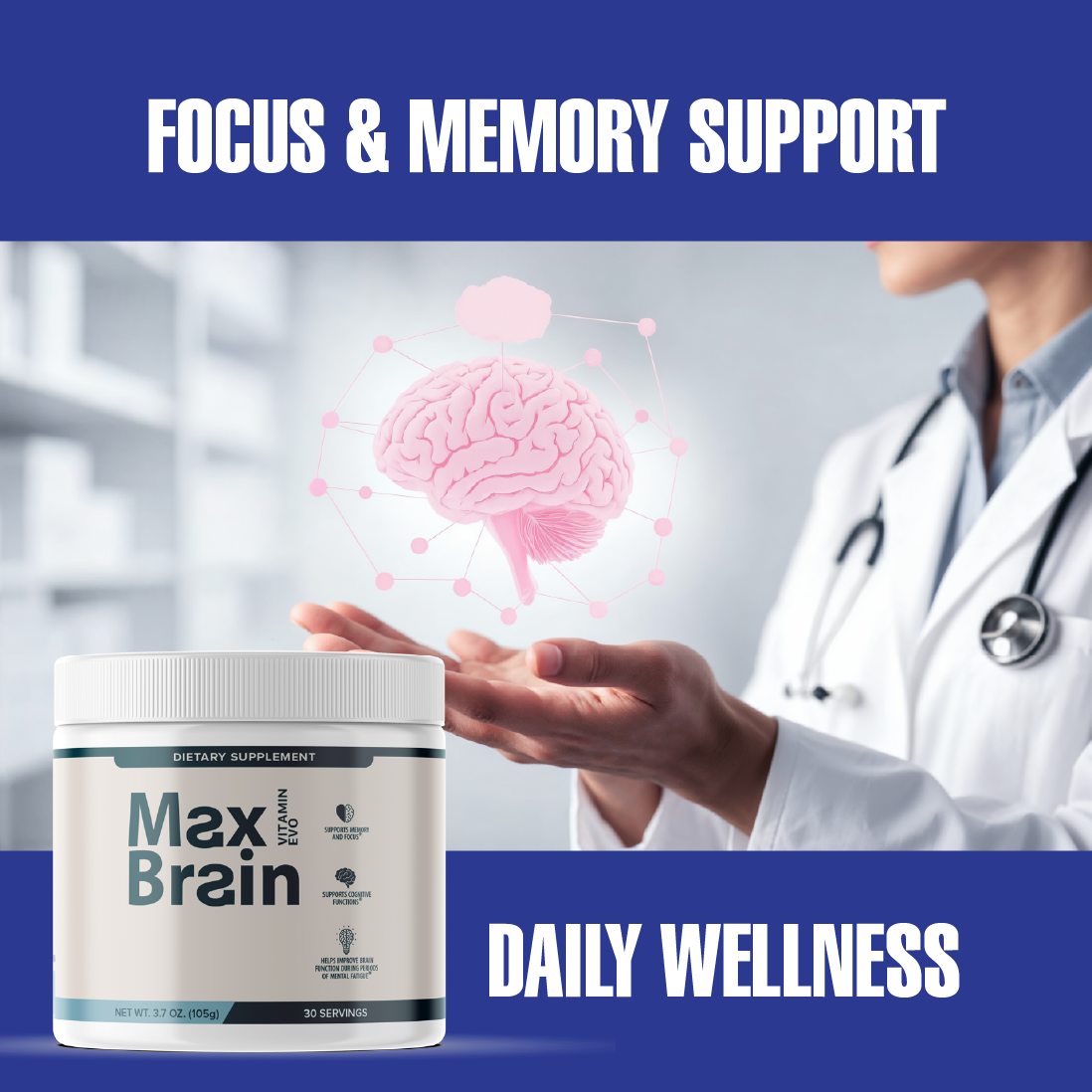 Max Brain Powder Advanced Memory and Focus Support (30 Servings)